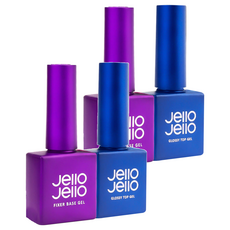 Jello Jello 美甲組合 Set, 底層凝膠與亮面表層凝膠, 強大固定力, 免擦拭封層膠, 甲片光澤超亮眼, 定型底層凝膠10ml+亮面表層凝膠10ml, 2組