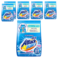 Attack 一匙靈 台灣公司貨 抗菌EX超濃縮洗衣粉 補充包, 1.5kg, 6包