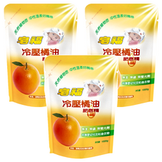 皂福 冷壓橘油肥皂精 補充包, 天然冷壓橘油, 高濃度成份, 嬰幼兒衣物適用, 1.5kg, 3包