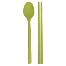 SiliPot 矽膠餐具組, 優質矽膠成人用餐具組, 無接縫一體型設計, 可用洗碗機/沸水消毒, 綠色, 湯匙+筷子, 1組