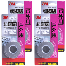 3M Scotch 超強力VHB雙面膠帶 戶外專用 V1808, 超強黏性 耐抗UV 18mm x 1.5M, 4個