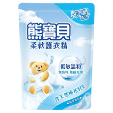 熊寶貝 衣物柔軟精 補充包 純淨溫和, 柔軟精華, 去除汙漬, 消除異味, 無添加磷與螢光劑, 1.84L, 1包