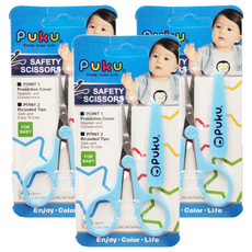 PUKU 藍色企鵝 微笑安全剪刀，含保護蓋，圓角設計, 3支