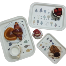 CALLAN&Home Tree 方形托盤3入組 Set, 美耐皿材質, 耐熱100°C, 韓國製造, 大 36.6 x 27.1cm + 中 33.2 x 23.3cm + 小 23 x 16.3cm, 混合顏色, 1組