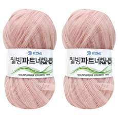 YEONIL Knitt Wellbeing Partner 菜瓜布編織線, 60克 淺粉色 2入, 多用途清潔紗線, 2捲