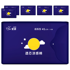 愛康透芯涼感衛生棉，茶樹薄荷精油，100cc極致吸力, 41cm, 4片, 6包