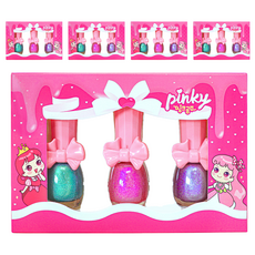 Pink Princess Pinky Paint 兒童指甲油3件組, 最佳顏色組, 快乾易去除, 水性指甲油, A套組(閃耀藍、閃耀粉、閃耀紫), 5盒