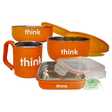 thinkbaby 環保不鏽鋼兒童餐具組, BPA Free 兒童餵養套裝, 橘色, 1組, 碗, 杯子, 便當盒, 湯匙