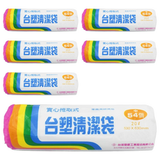 台塑 實心捲取式清潔袋 中/20L 54張, 家庭用經濟包 高抗拉強度 堅固耐用, 6捲