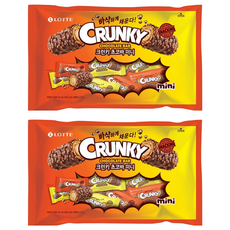 LOTTE 樂天 CRUNKY 迷你雙重可可脆 405g，迷你可可脆點心棒，酥脆口感，濃郁花生香氣，獨立包裝，方便攜帶, 2袋