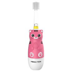 MEGA TEN 幼童電動牙刷, 美國杜邦纖維, LED燈照明, 360度刷頭, 貓咪, 1支