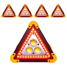 高亮度3LED三角照明燈 警示燈, 3*COB+Red LED, USB智能充電, 邊20.5 x 厚5cm, 紅燈, 5組
