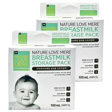 NATURE LOVE MERE 母乳儲存袋 100ml (30入), 一次性母乳儲存袋, 雙重拉鍊設計, 2盒