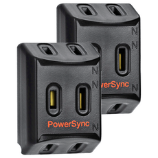 PowerSync 包爾星克 2P 3插高耐熱三面壁插 TC3201, 4.8cm, 黑色, 2個