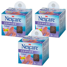 3M Nexcare 自黏彈性繃帶, 不織布人造纖維製成 表層特殊處理 遇濕不易脫落 適用於傷口包紮 固定敷料, 2吋, 1捲, 3盒
