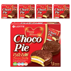 LOTTE 樂天 巧克力派 12個 Set, 經典巧克力風味蛋糕, 中間夾棉花糖內餡, 336g, 5盒