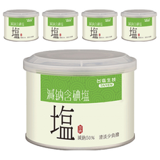 TAIYEN 台塩生技 減鈉含碘鹽 減鈉50% 清淡少負擔, 300g, 5罐