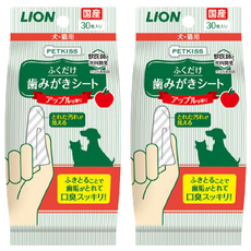 LION 獅王 PETKISS 齒垢清潔紙巾 犬貓用, 蘋果香味, 30片入, 只要抹一抹就可清除齒垢, 拋棄式, 30張, 2包