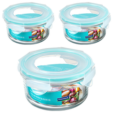 Glasslock 格拉氏洛克 圓形強化玻璃微波保鮮盒 400ml, MCCB040(RP525), 3個