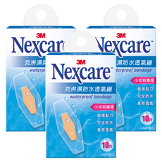 3M Nexcare 克淋濕防水透氣繃, 小切割傷用, 超強黏力, 完全防水, 高效透氣, 10片, 2.6 x 5.7cm, 3盒