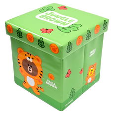 YODA 優的寶貝 LINE FRIENDS 收納箱, 可愛卡通造型, PVC皮質表面, 可當椅子使用, 28.3 x 28.3 x 27.3cm, 老虎熊大, 1個
