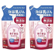 SARAYA arau 愛樂寶 無添加奶瓶奶嘴清潔泡泡補充包, 100%植物油, 天然界面活性劑, 易於沖洗, 不含人造清潔劑, 泡沫泵裝, 450ml, 2包