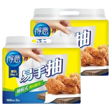 得意 抽取式廚房紙巾 易手抽 100抽x3包, 3包, 2袋
