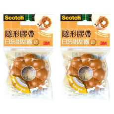 3M Scotch 隱形膠帶 日系甜甜圈膠台, 可愛甜甜圈造型, 表面可書寫, 安全隱藏式刀片設計, 蜜糖, 2個