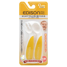 EDISON mama 嬰幼兒防滑易握學習餐具組 附收納盒 9個月以上, 叉子+湯匙, 黃色, 1組