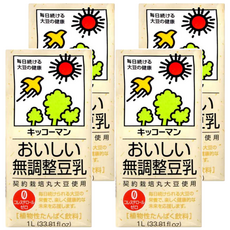 KIKKOMAN 龜甲萬 無調整豆乳 1L, 契約栽培丸大豆使用, 植物性蛋白飲料, 零膽固醇, 4瓶