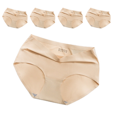 冰絲無痕內褲，夏天冰絲內褲 Set，5件入 (XL), 膚色