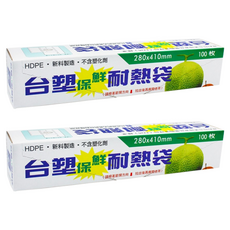 台塑保鮮耐熱袋, 28x41cm, 100入, 台灣製造, 耐冷-30°C, 耐熱110°C, HDPE新料製造, 28 x 41cm, 100張, 2盒