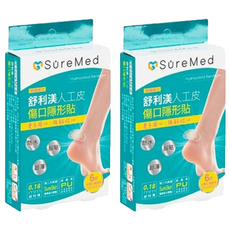 SureMed 舒利渼 人工皮傷口隱形貼 腳跟用 中傷口 6入, 防水 超薄 0.18mm, 40*25mm, 2盒