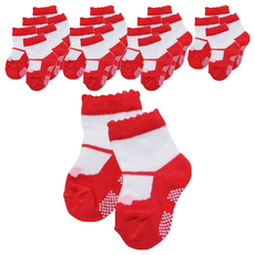 D&G KIDS 蝴蝶結仿鞋造型寶寶襪 8-12cm - D375 紅色, 8~12cm, 12雙