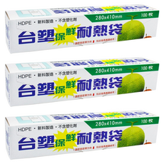 台塑保鮮耐熱袋, 28x41cm, 100入, 台灣製造, 耐冷-30°C, 耐熱110°C, HDPE新料製造, 28 x 41cm, 100張, 3盒