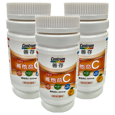 Centrum 善存 維他命C甜嚼錠, 500mg維他命C，免配水直接吃, 相當於16顆檸檬的維他命C， 60錠裝, 60顆, 500mg, 3罐