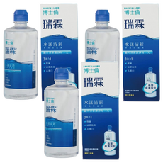 BAUSCH LOMB 博士倫 瑞霖 水漾清新多效保養液 355ml 保濕 清潔 消毒 去蛋白 附保養鏡盒, 3瓶