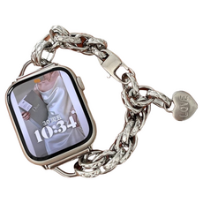 DAYA AppleWatch 專用墜心不鏽鋼鎖鍊錶帶 (42/44/45mm), Apple Watch 42/44/45/49mm, 知性銀, 1條