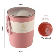 보온도시락통 PP/304 스테인레스 스틸 진공 단열 용기 휴대용 심 밀폐 보온병 컵 아침 식사 수프 그릇, [03] PP-580ml-pink, 1개
