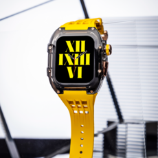  애차드밀 애플워치 울트라 메탈 케이스 일체형 스트랩 명품 케이스 밴드 줄질, 45(7.8.9시리즈), 스카이, 블랙-실버 