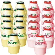 빙그레 단지우유 2종 혼합 (바나나맛우유 and 딸기맛우유), 22개, 240ml