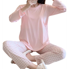 티피 산후 모유 수유 임산부를위한 봄과 가을 순면 잠옷