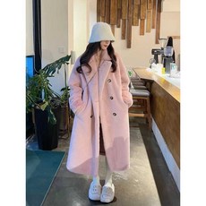 핑크코트 인디핑크 뽀글이 롱코트 하이넥 테디베어