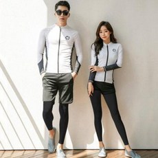 래쉬가드 남성 여성 수영복 전신 비치웨어 커플 래시가드 여자 긴팔 팬츠 자외선 차단 날씬, 01 9068 남 3종 세트, 01 M