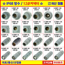 방수커넥터 방수케이블 IP68방수커넥터 IP67방수커넥터 12파이방수커넥터 의료용커넥터 방수커넥터 원형방수커넥터 M12커넥터 방수커넥터2핀 방수커넥터4핀, 1. BWP-2R(2핀 수), 1개