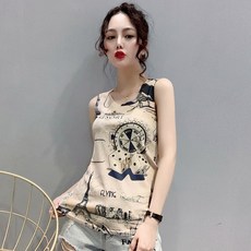 캐미솔 2020봄여름 뉴패션 개성 프린팅 민소매 조끼 여성바깥에착용 슬림핏 이너