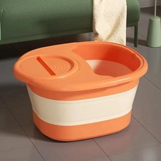 휴대용 개폐식 플라스틱 접이식 양동이 발 목욕 마사지 세척 담그, 1.Orange With Lid, 1개