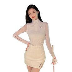 여성 골프웨어 반집업 셔츠+스커트 세트 자외선 차단 소재