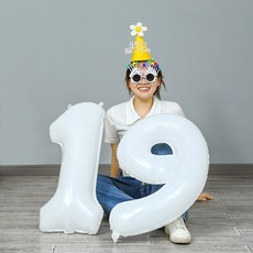 [피앤비유니티]생일 안경과 고깔모자 숫자풍선 세트 01, 화이트 숫자대24