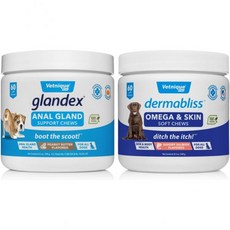  베트니크 더마블리스 오메가 & 스킨 강아지용 츄 60ct 글랜덱스 항문선 서포트 땅콩 버터 소프트 번들 